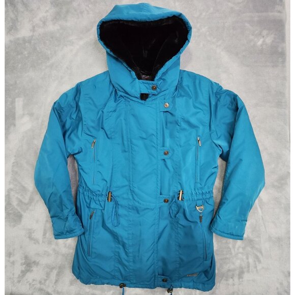 Vintage Collini Hooded Coat Parka 12 Blue Faux Fur Winter Jacket Ski Outdoors - Picture 1 of 13